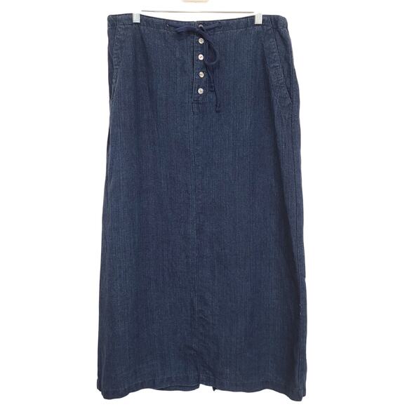 Eddie Bauer 100% Linen Navy Maxi Skirt Size 12 Pockets Modest Beachy Coastal - Picture 1 of 10